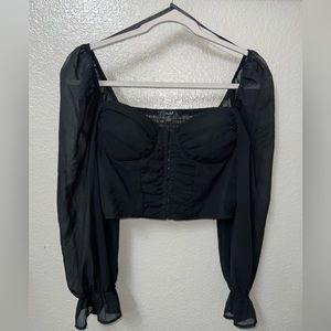 Papaya Black Long-Sleeve Corset Crop Top